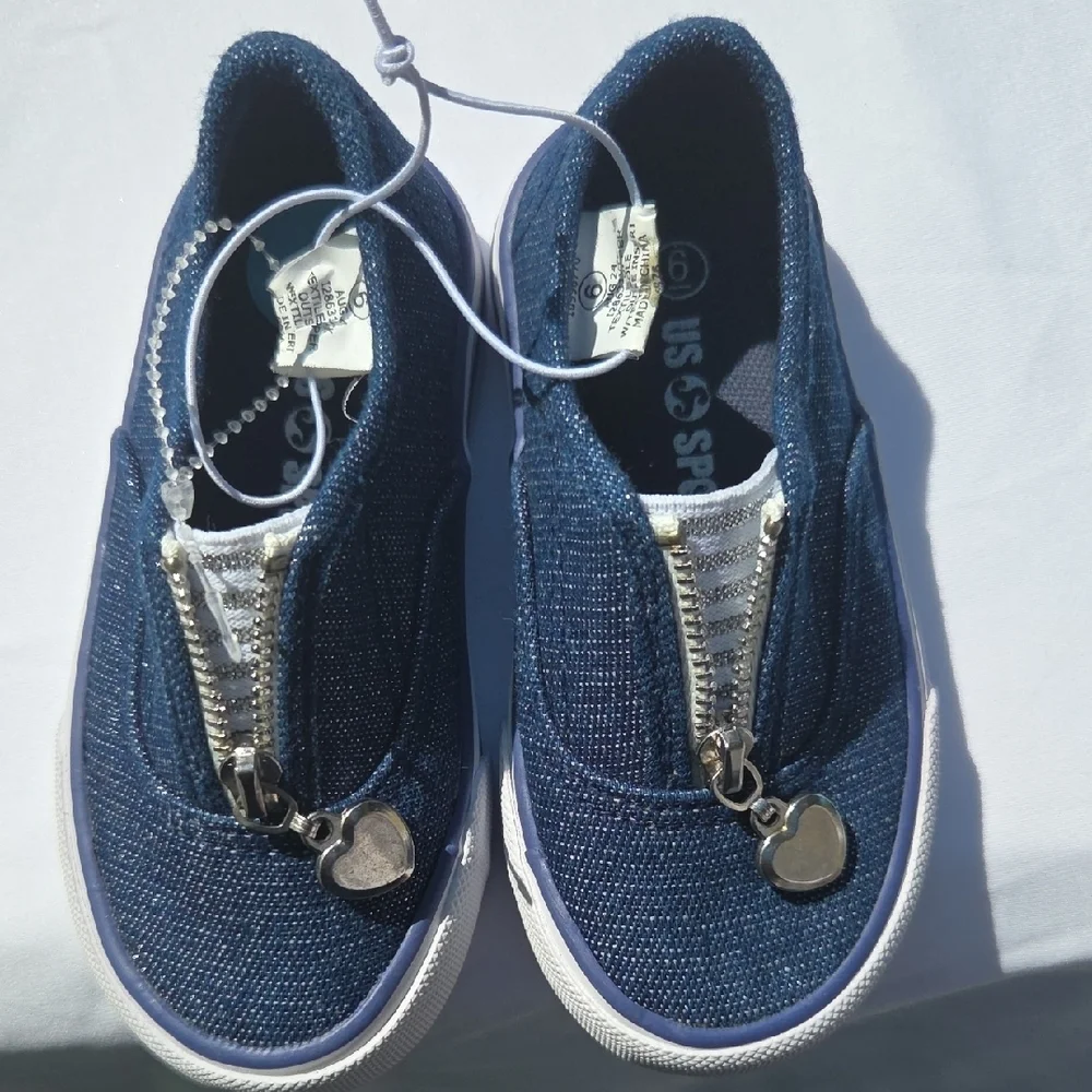Navy Kids Sneakers with Heart Charm